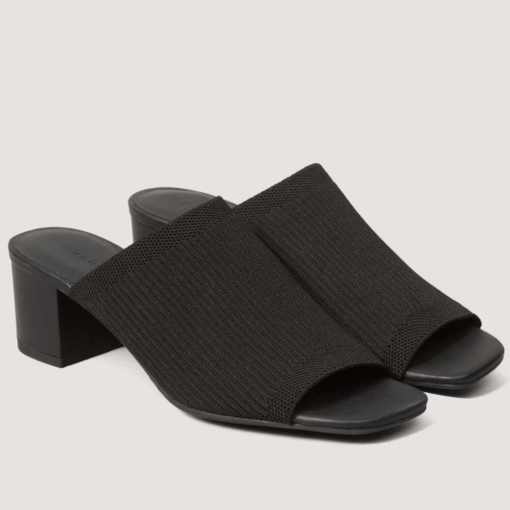 Everlane Glove Mule ReKnit Black Square Toe Block Heel Size 9.5 Sustainable Shoe